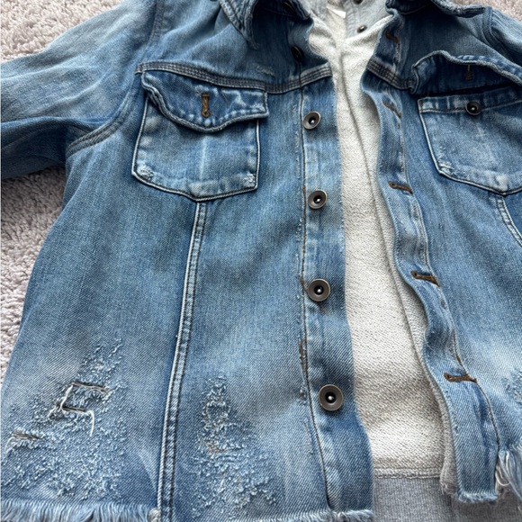 Free People distressed Denim Jacket Hoodie - Medium - Picture 3 of 6
